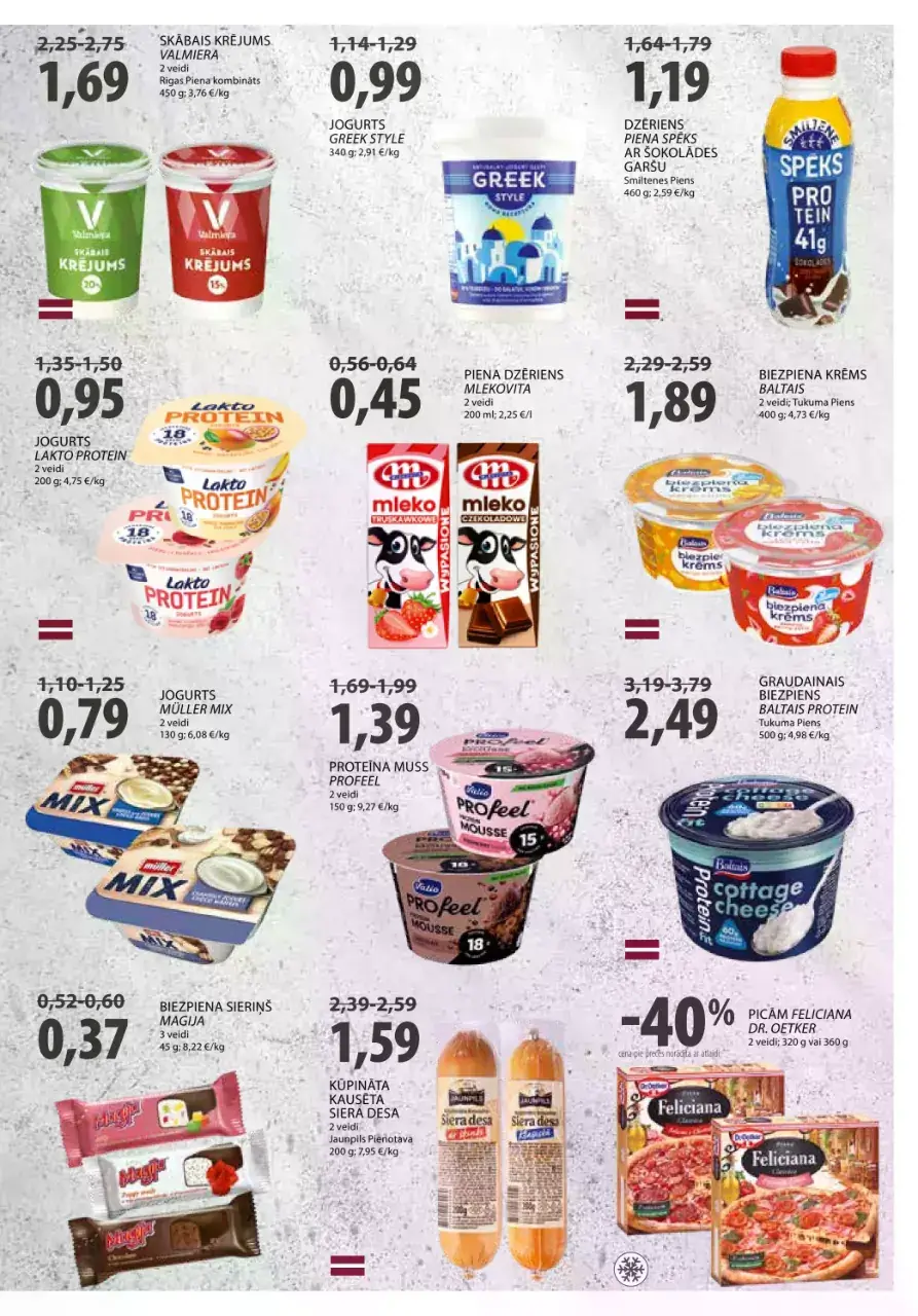 ELVI piena produktu akcijas ar skābo krējumu, jogurtiem, biezpiena krēmu un picām