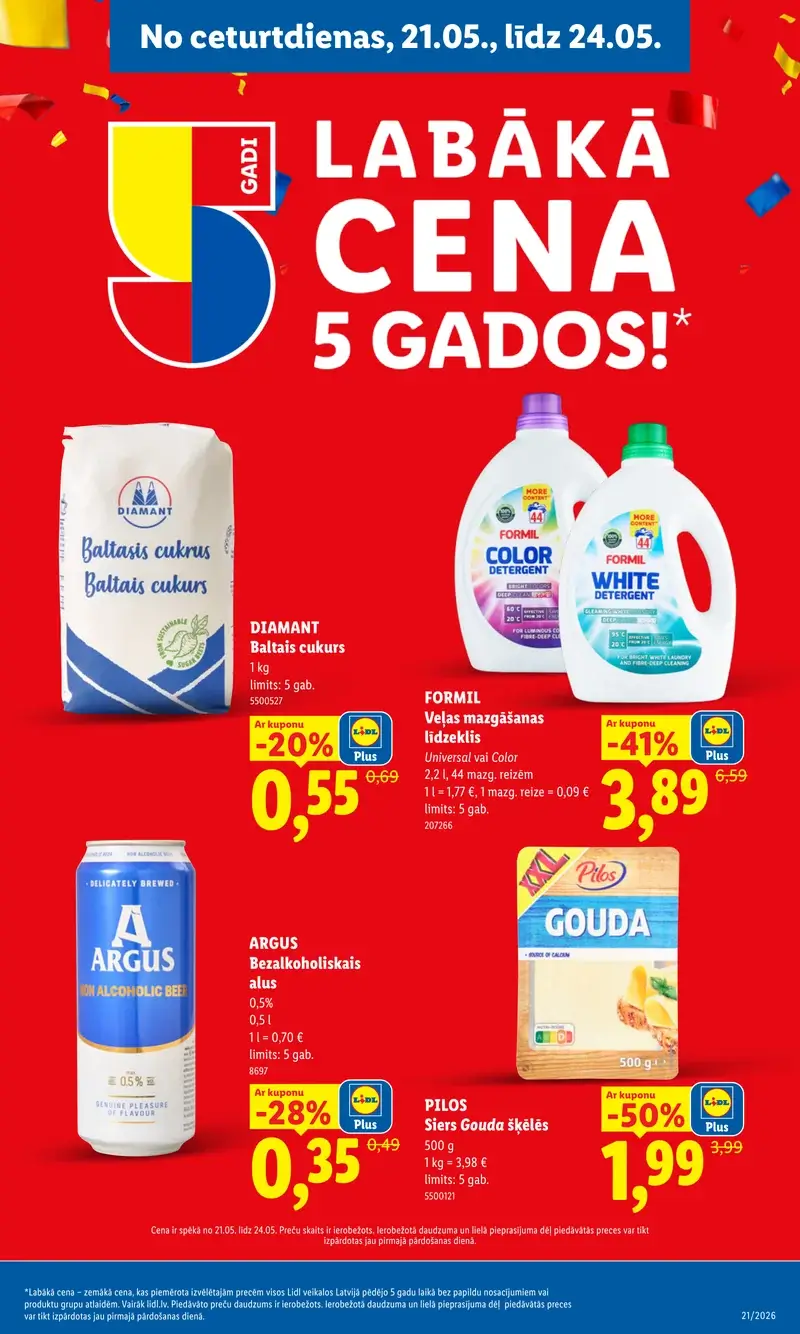 Lidl akcijas buklets ar FORMIL veļas mazgāšanas līdzekļa, cukura un siera akcijām