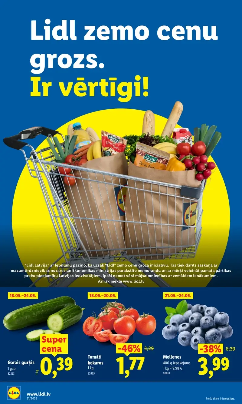 Lidl zemo cenu groza akcijas ar tomātiem, gurķiem un mellenēm