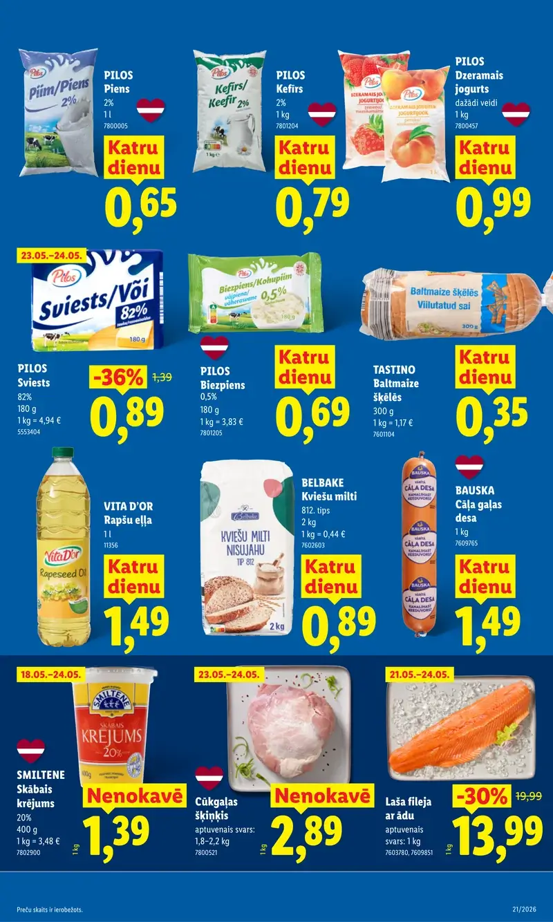 Lidl piena produktu akcijas ar pienu, kefīru, sviestu un biezpienu