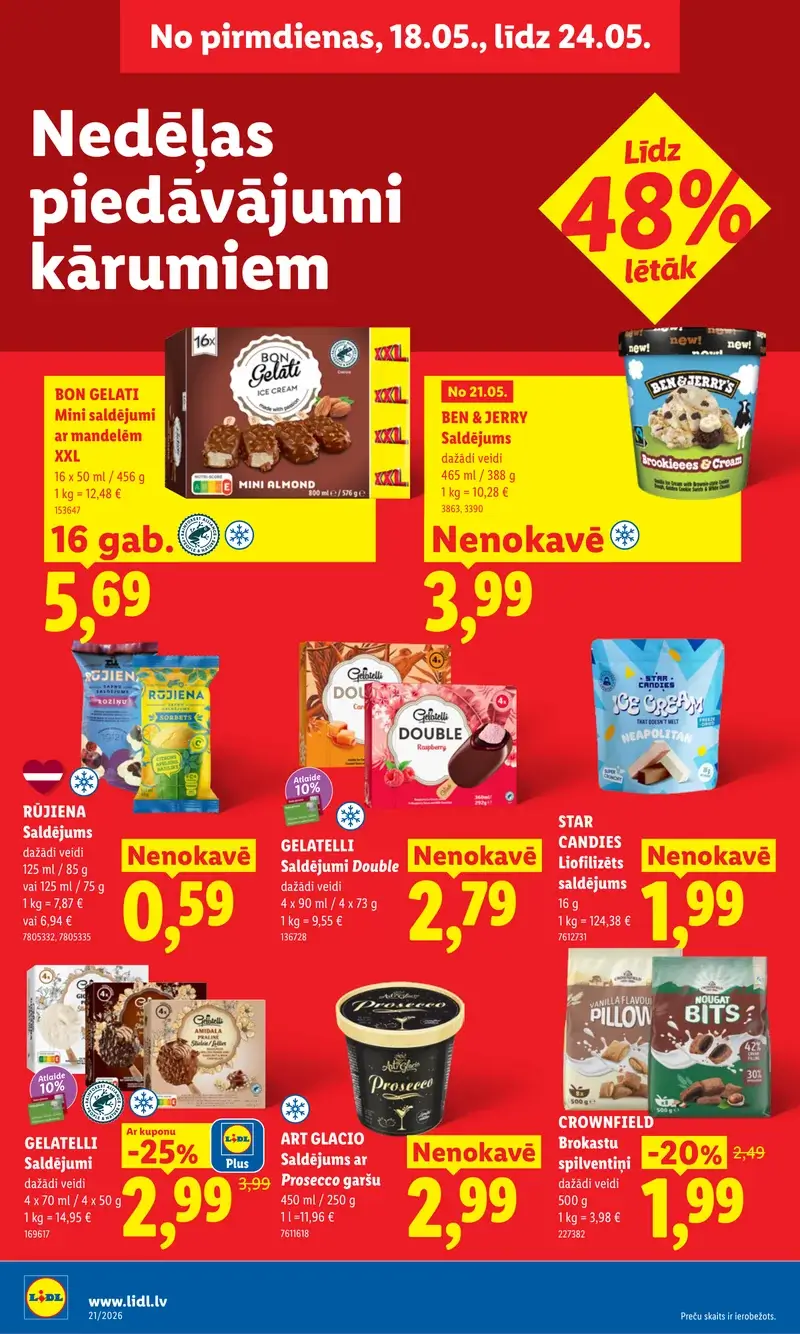 Lidl saldējumu un saldumu akcijas ar Ben and Jerry un Gelatelli