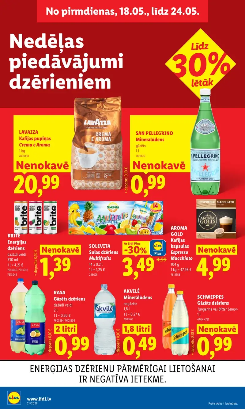Lidl dzērienu un kafijas akcijas ar Lavazza, Schweppes un Solevita