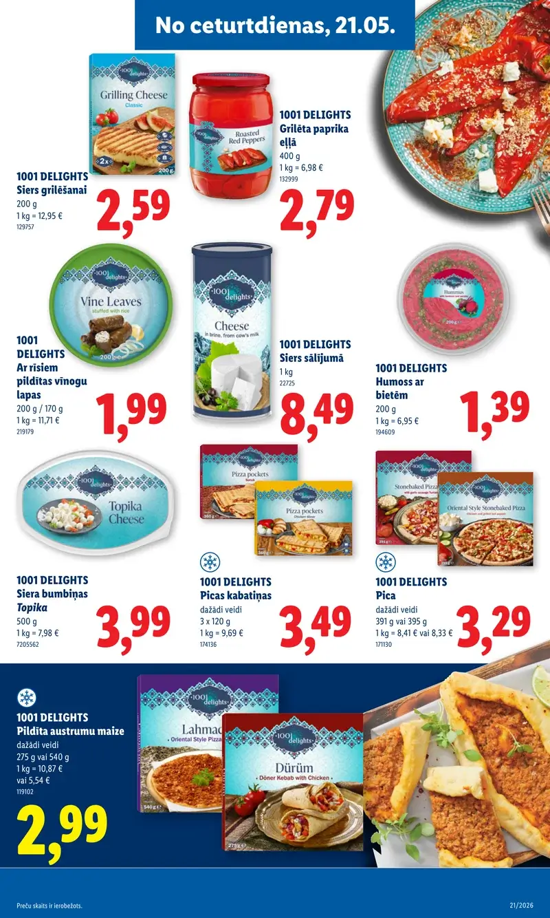 Lidl austrumu virtuves akcijas ar humosu, sieriem un austrumu maizi