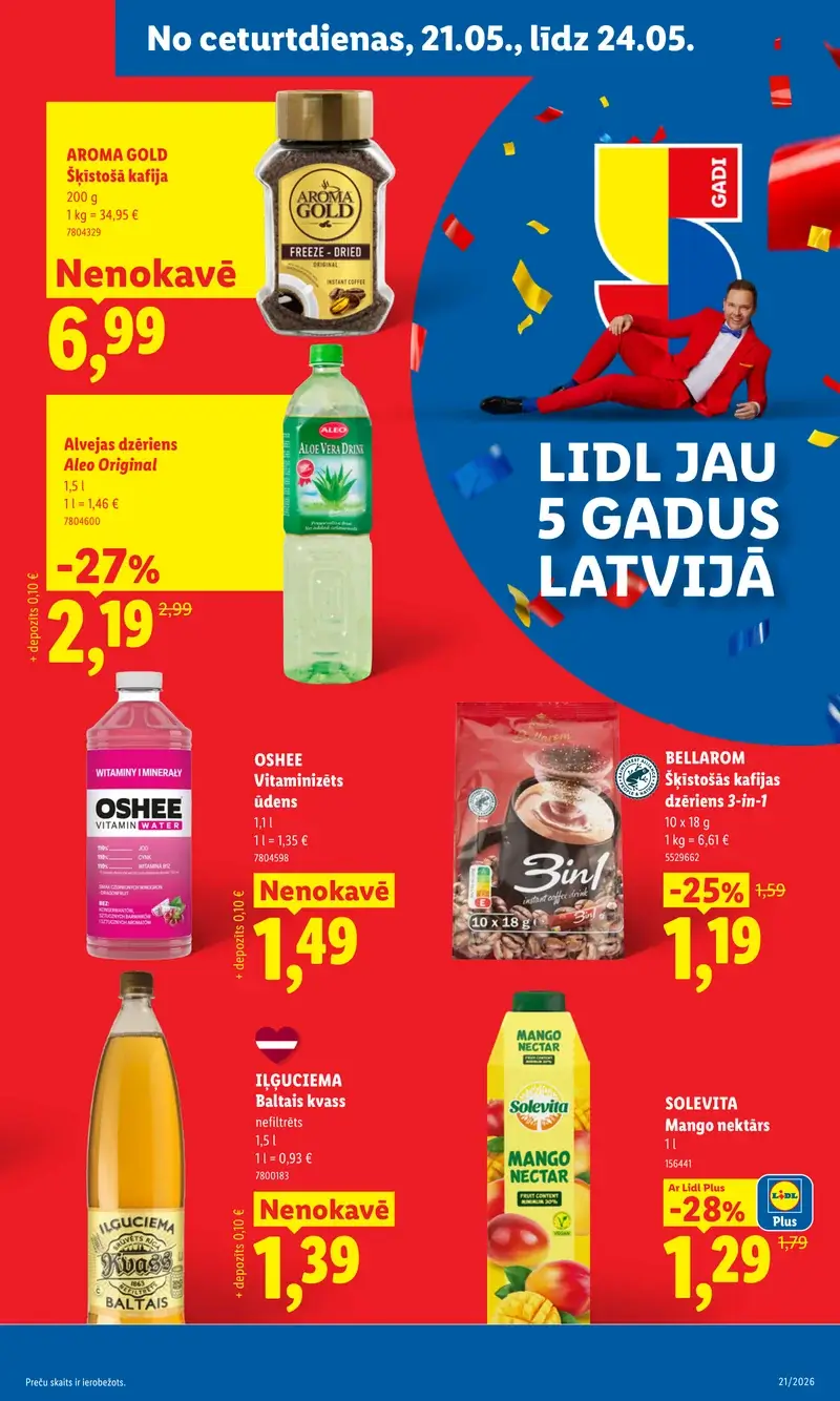 Lidl kafijas un dzērienu akcijas ar Aroma Gold un Oshee