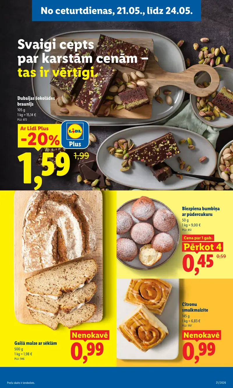 Lidl konditorejas akcijas ar citronu smalkmaizītēm, braunijiem un gaišo maizi