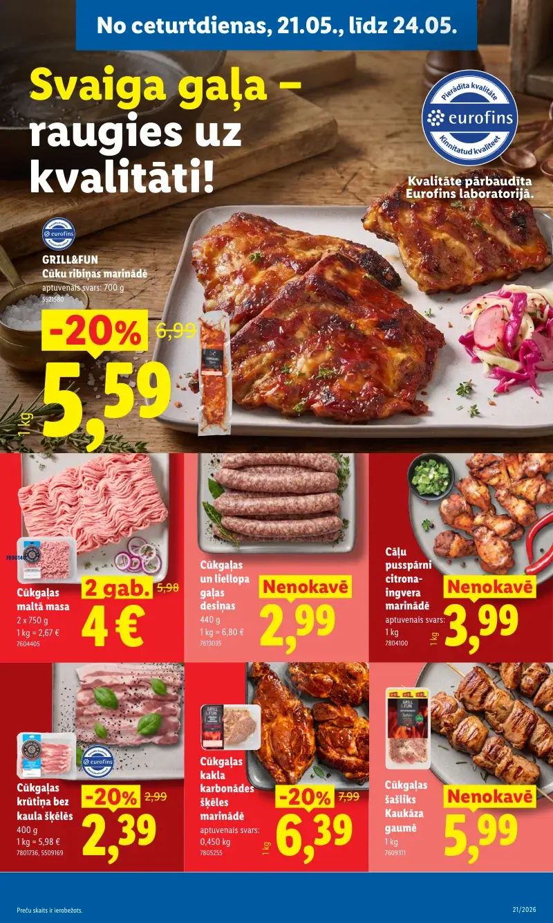 Lidl svaigas gaļas akcijas ar šašliku, marinētām ribiņām un maltu gaļu