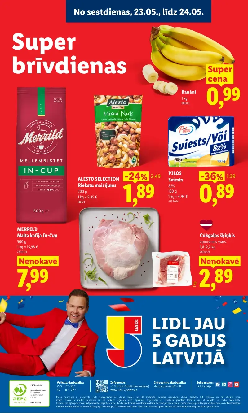 Lidl super brīvdienu akcijas ar banāniem, sviestu un kafiju
