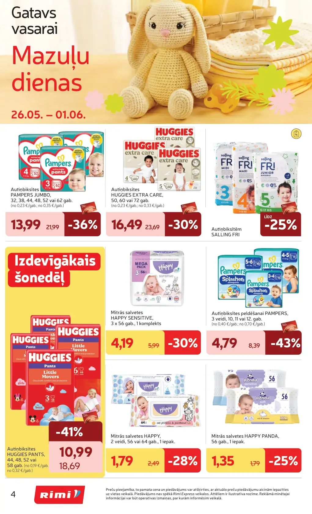 Rimi Mazuļu dienas ar Pampers, Huggies un Happy mitrajām salvetēm
