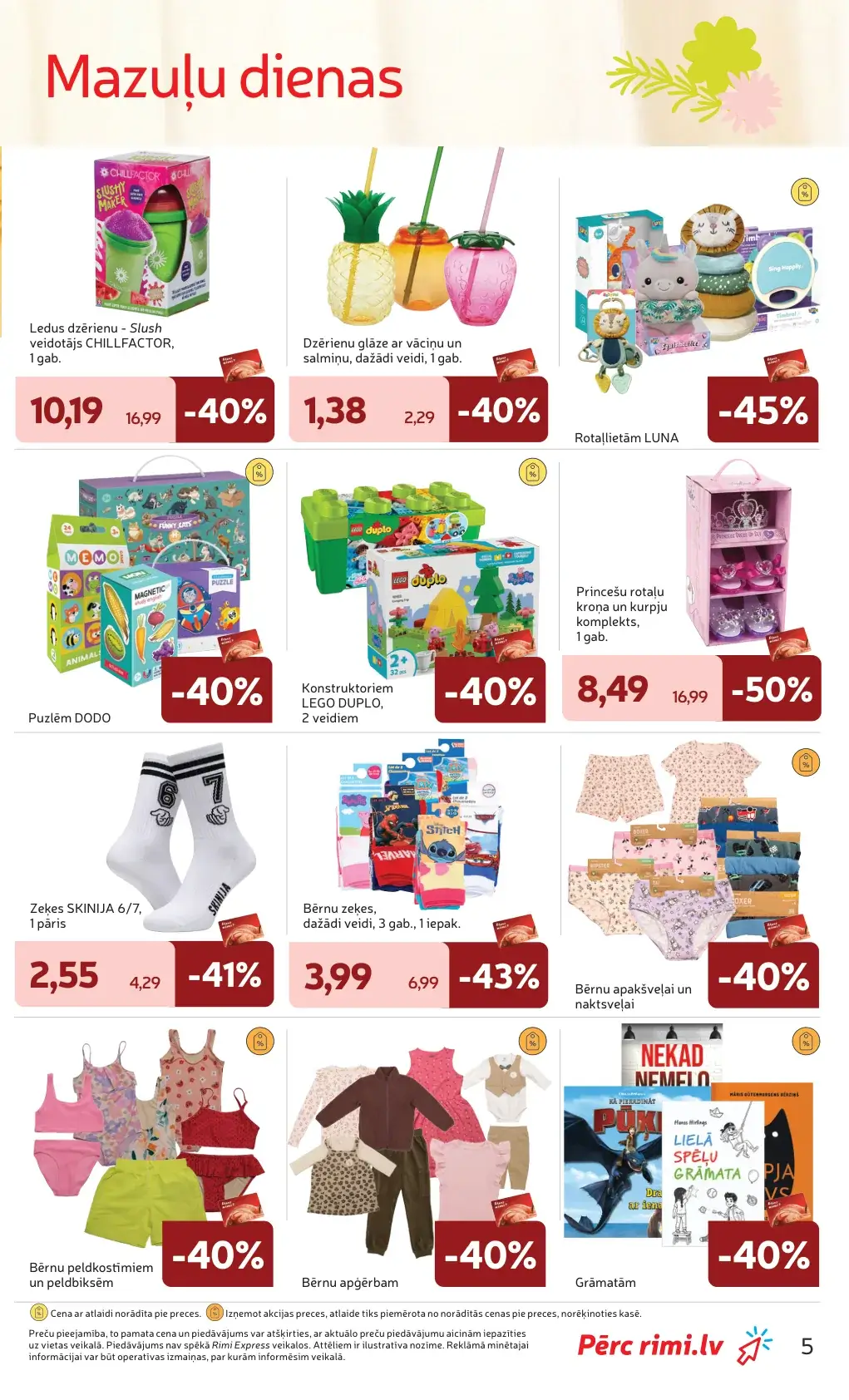 Rimi Mazuļu dienas ar rotaļlietām, Lego Duplo, bērnu apģērbu, zeķēm un grāmatām