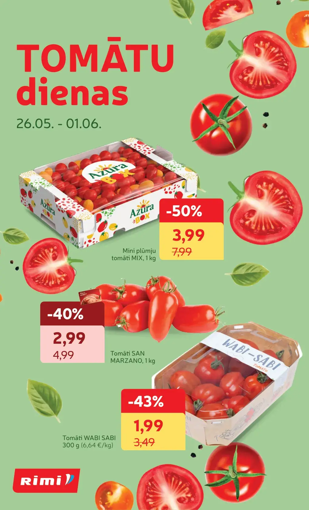 Rimi tomātu dienas ar mini plūmju tomātiem, San Marzano un Wabi Sabi tomātiem
