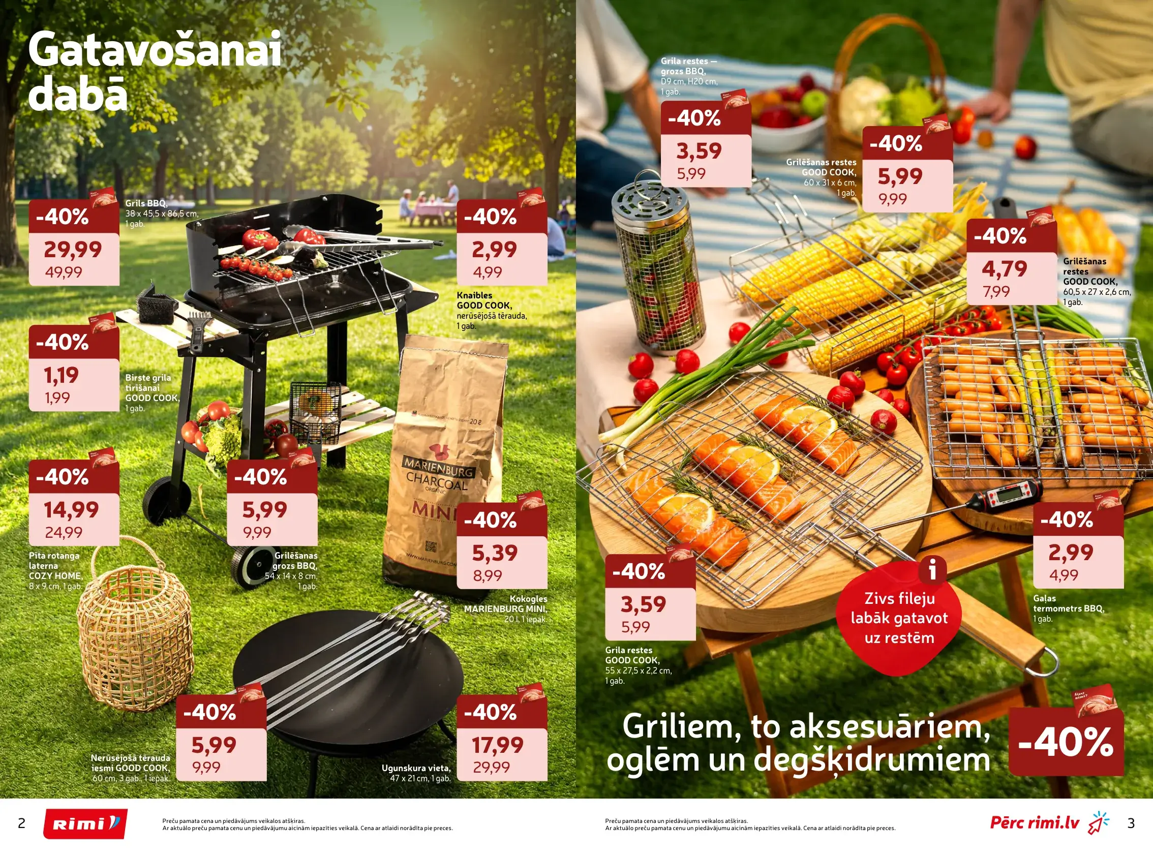 Rimi grila preču akcijas ar BBQ grilu, kokoglēm, grila restēm un grilēšanas piederumiem