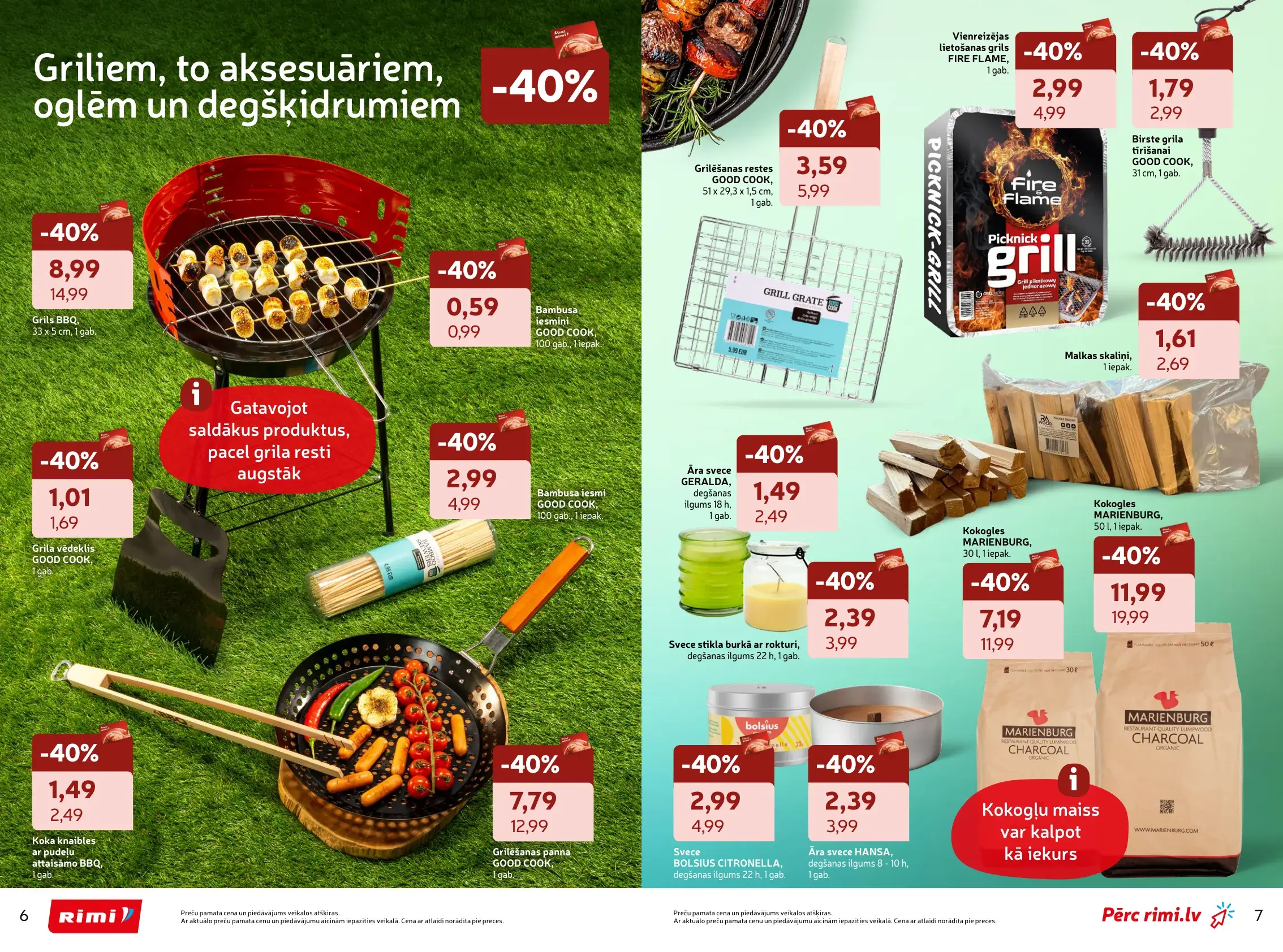 Rimi kokogļu, āra sveču, bambusa iesmu un grilēšanas pannu akcijas
