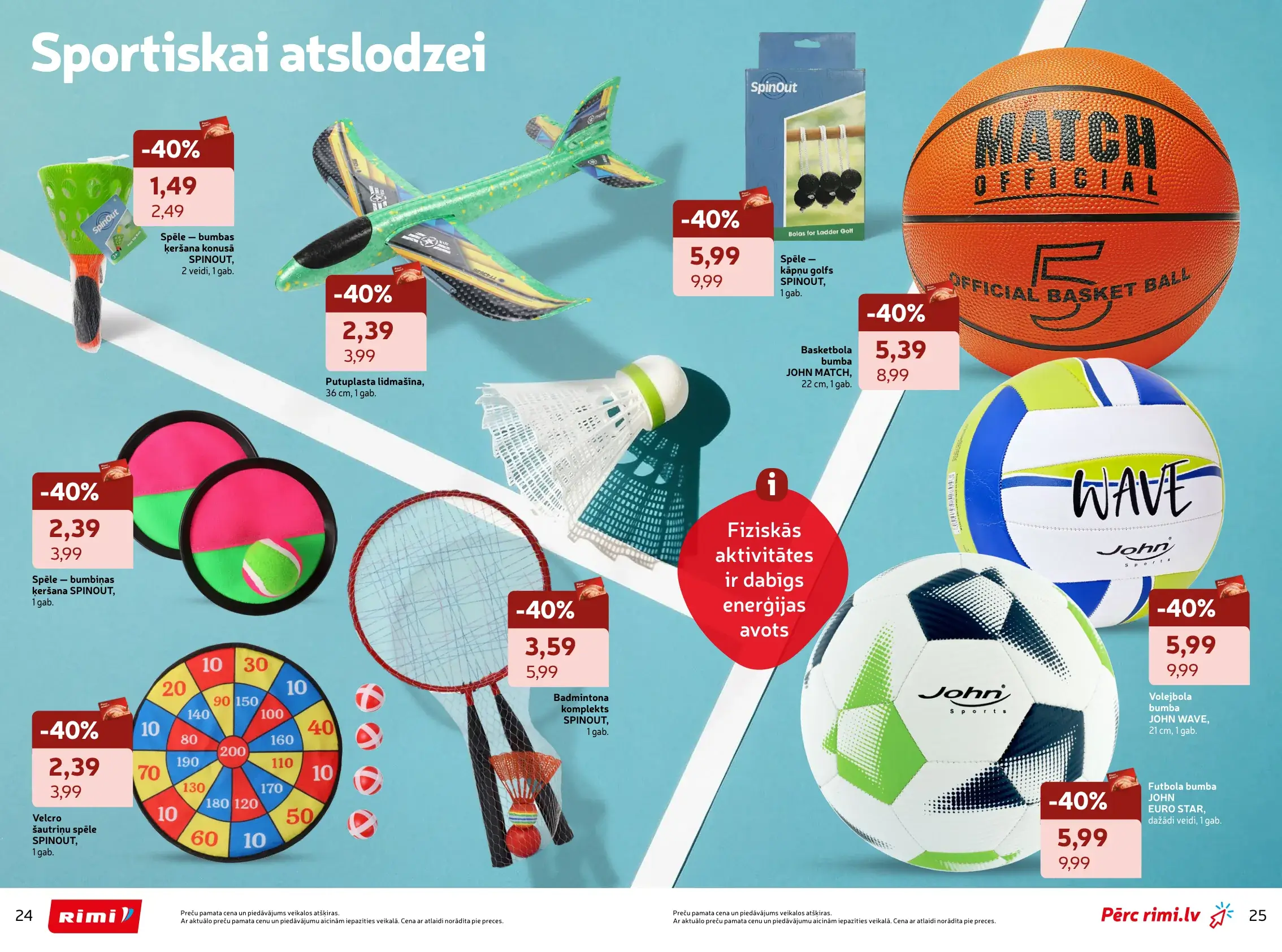 Rimi sporta un āra spēļu akcijas ar futbola, volejbola, basketbola bumbām un badmintonu