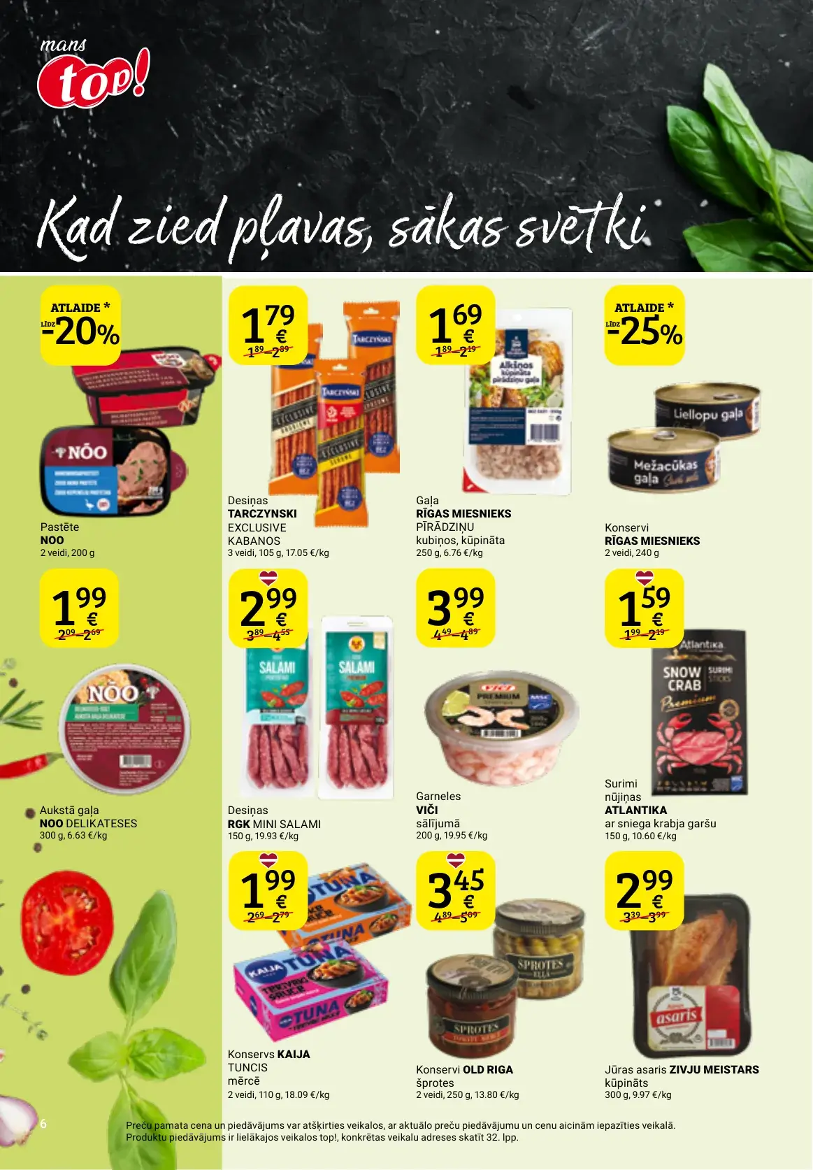 top! zivju produktu akcijas ar tunci, šprotēm, jūras asari un konserviem