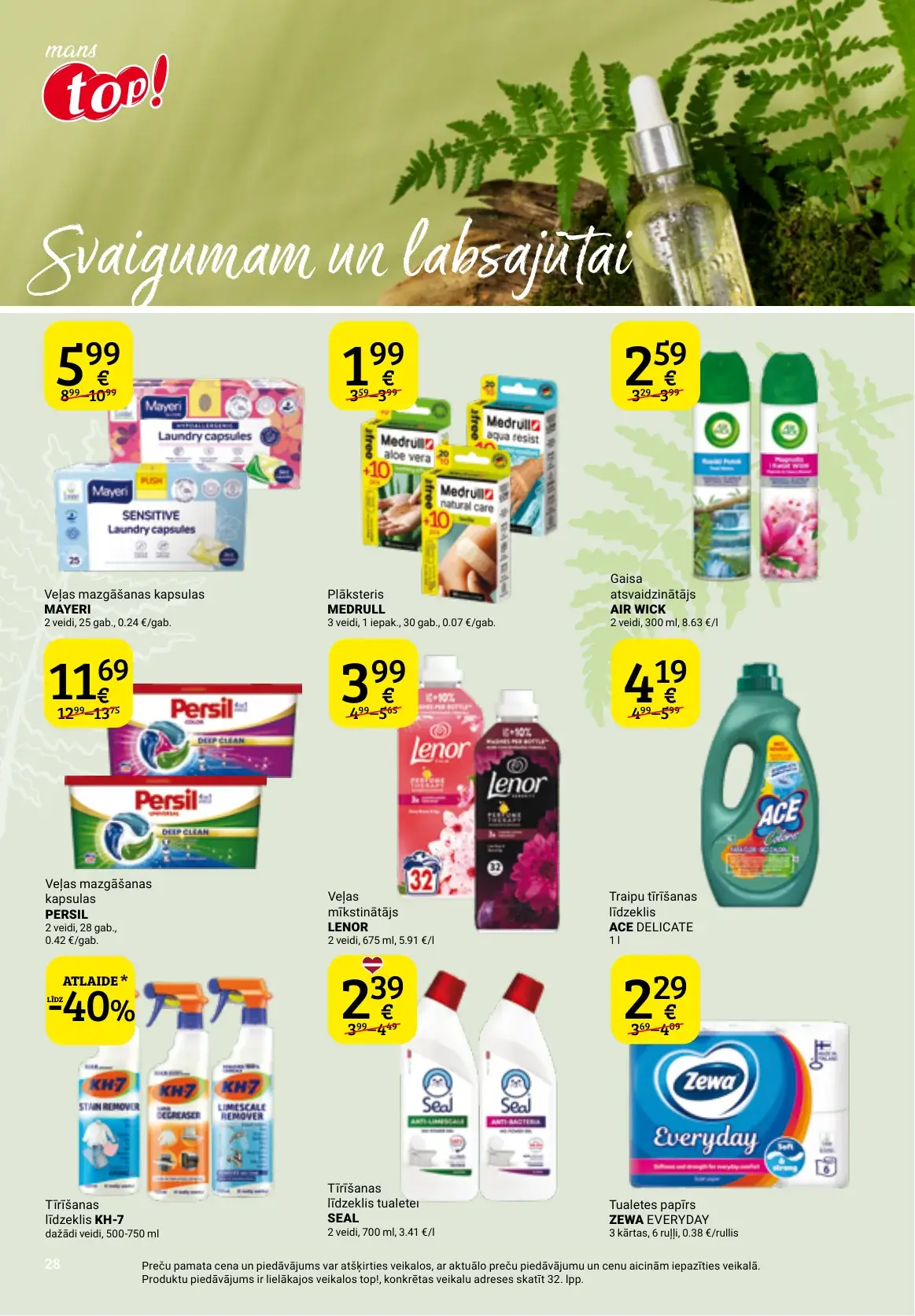 top! sadzīves ķīmijas akcijas ar Mayeri, Persil, Lenor, ACE, KH-7 un Zewa