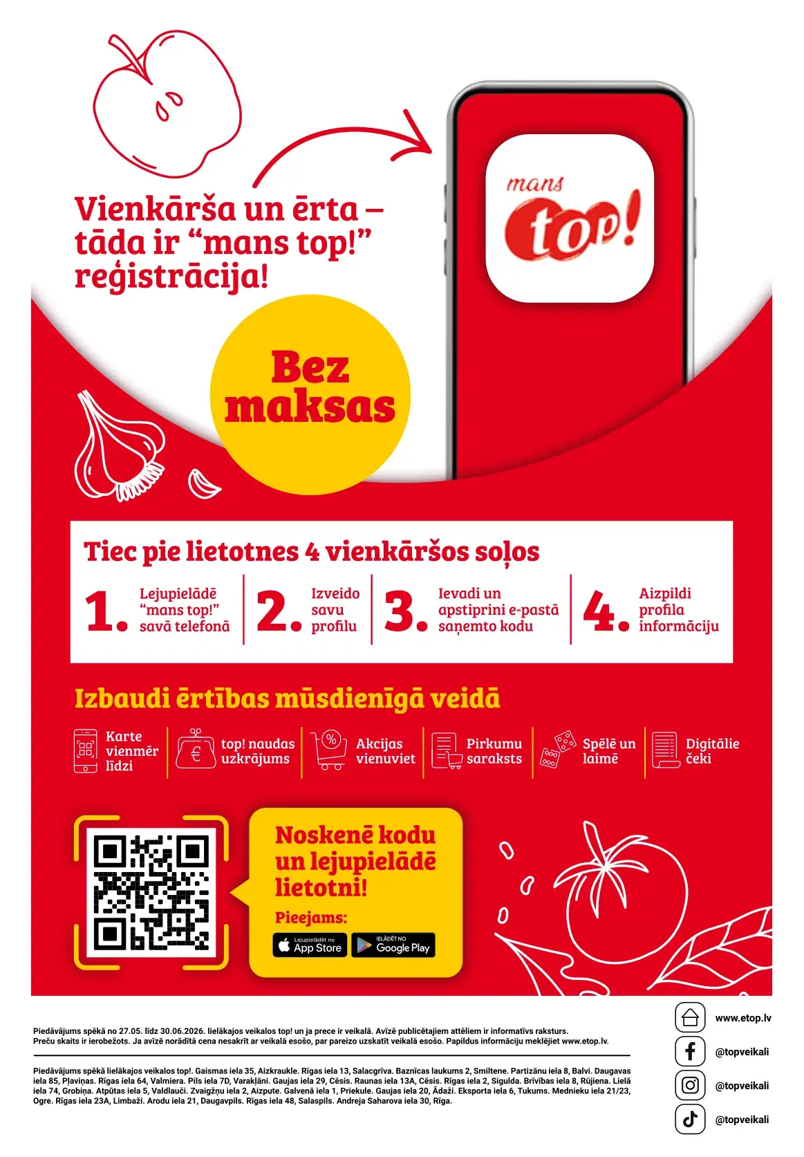 top! akcijas bukleta noslēguma lapa ar etop.lv un top! veikalu informāciju