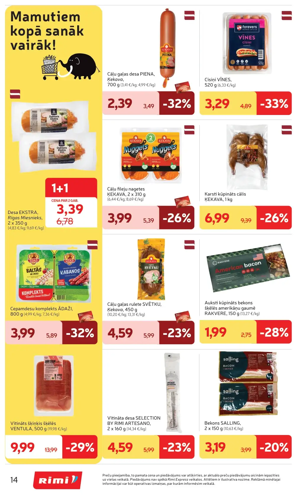 Rimi desu un gaļas produktu akcijas ar Rīgas Miesnieks, Ādaži, Ķekava un Salling produktiem