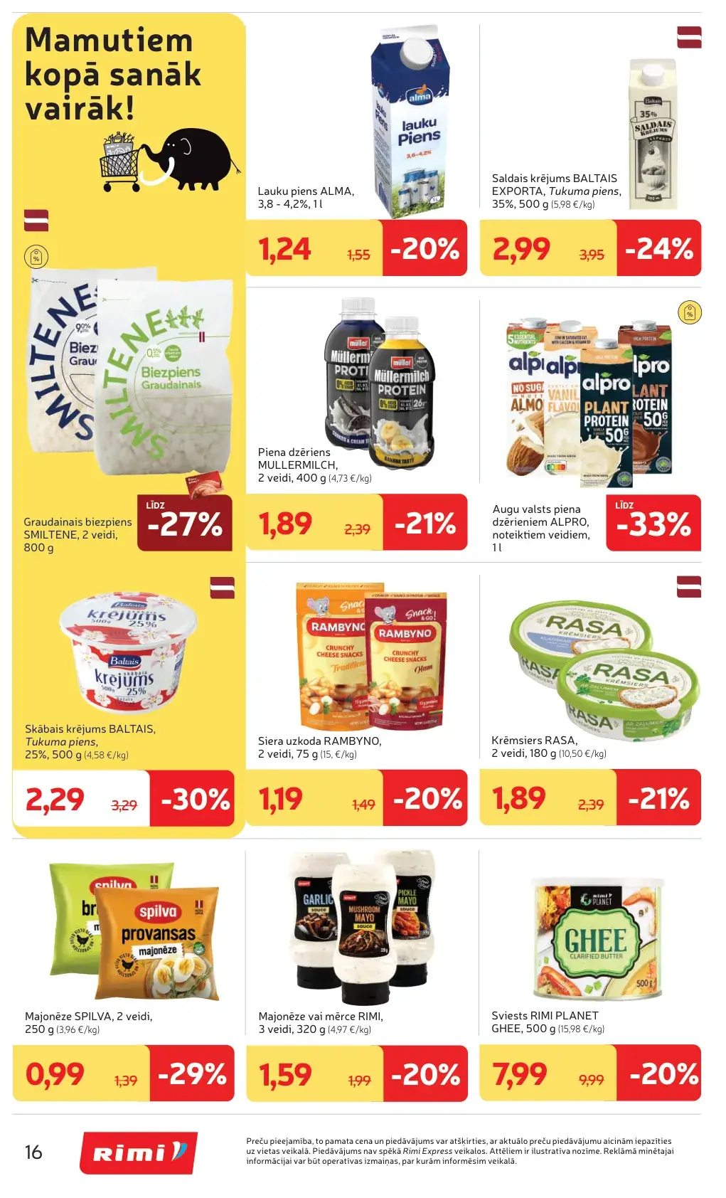 Rimi piena produktu akcijas ar Alma pienu, Baltais krējumu, Alpro, Rasa un Rambyno
