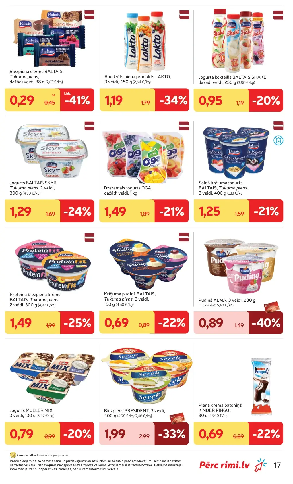 Rimi jogurtu un biezpiena produktu akcijas ar Baltais Skyr, Lakto, President un Alma