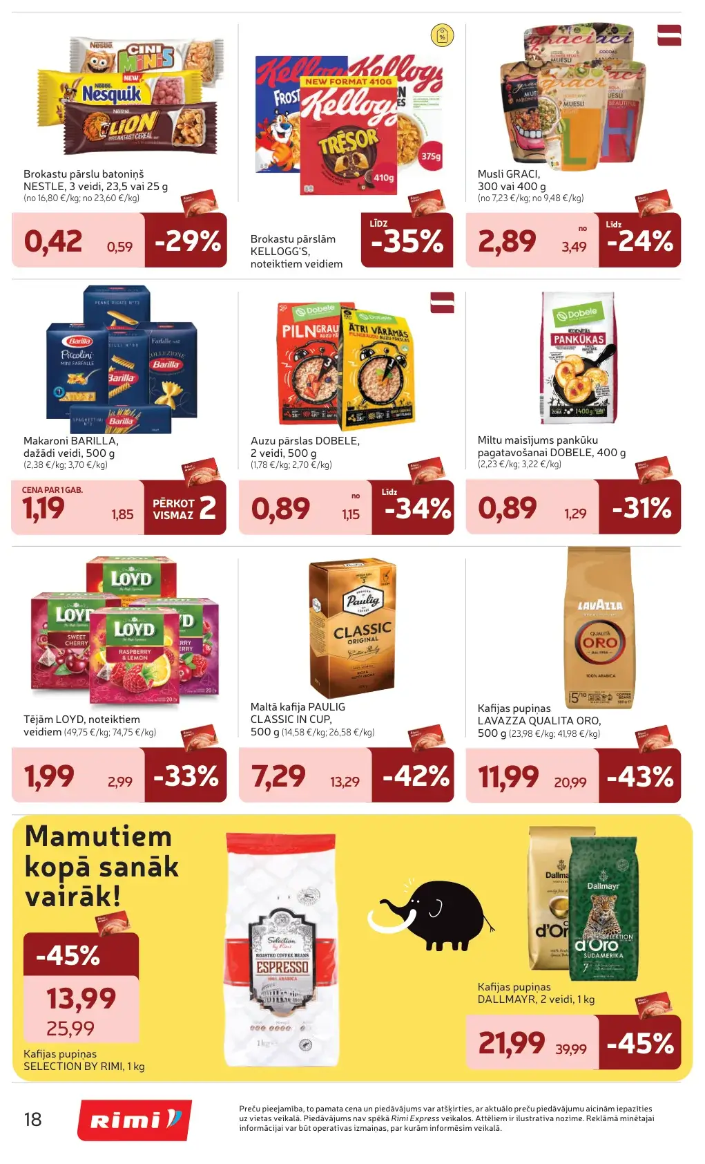 Rimi kafijas un brokastu akcijas ar Dallmayr, Lavazza, Paulig, Kelloggs un Dobele produktiem