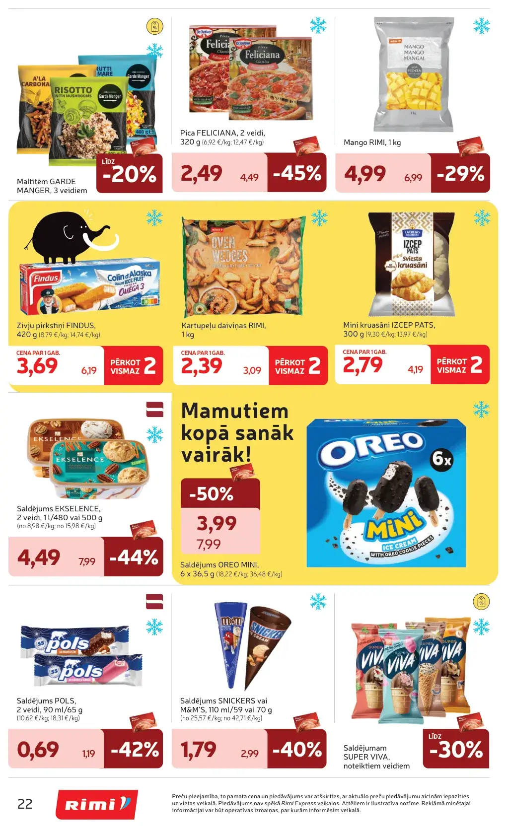 Rimi saldēto produktu un saldējuma akcijas ar Oreo Mini, Ekselence, Feliciana, Pols un Snickers