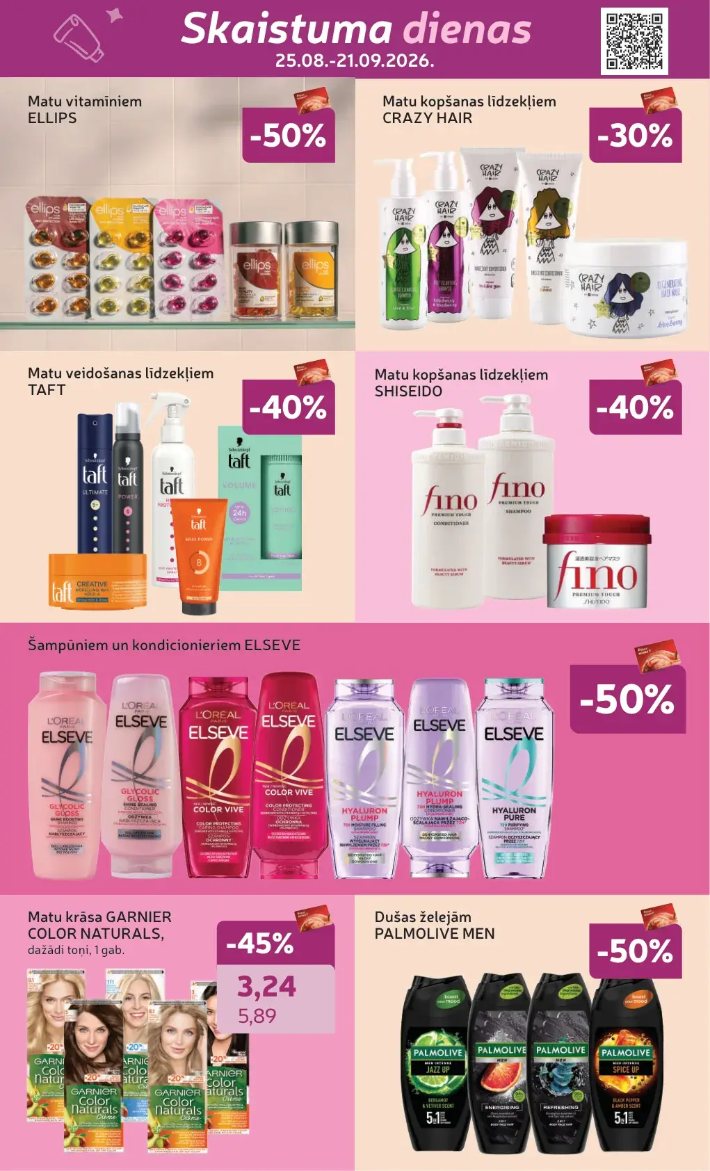 Rimi Skaistuma dienas ar Elseve, Ellips, Garnier, Taft, Shiseido un Palmolive akcijām